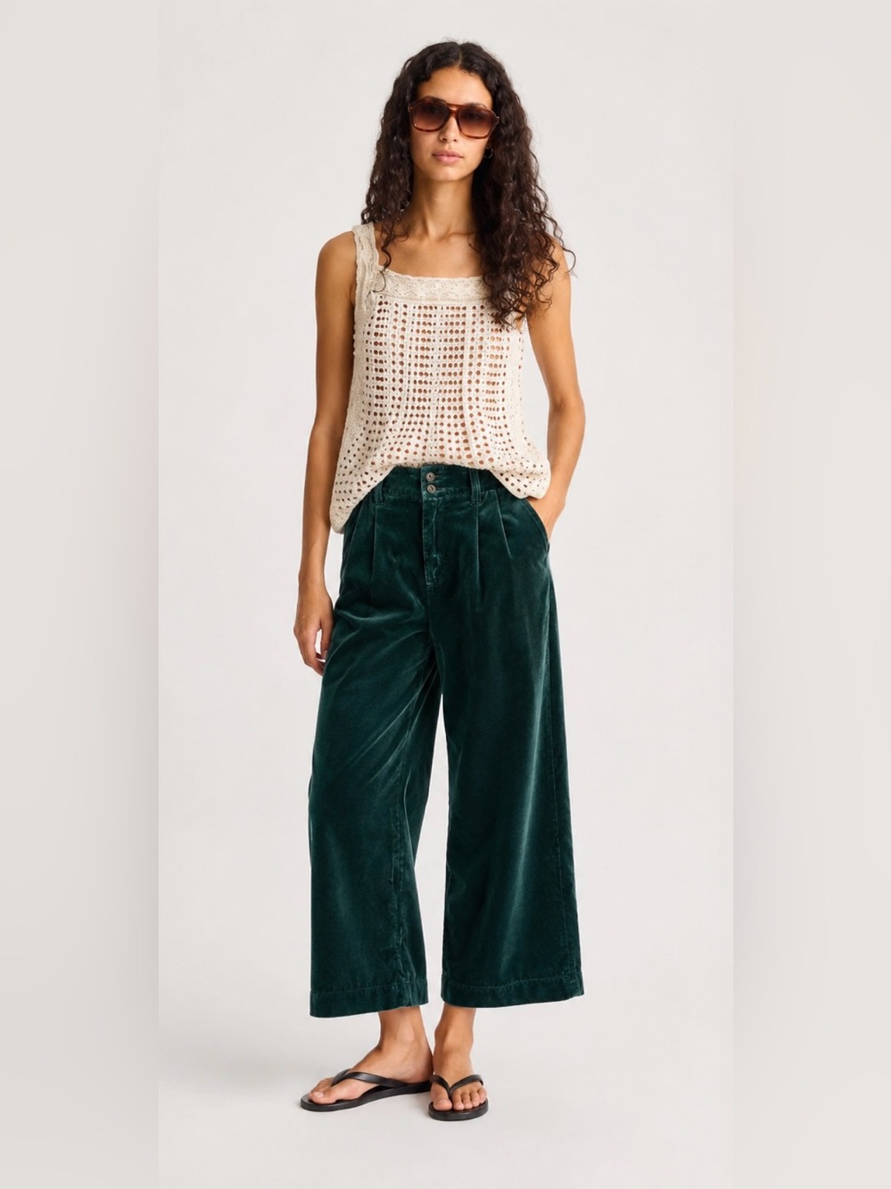 Madewell Forest Green Velvet Pleated Wide Leg Trousers Size 6